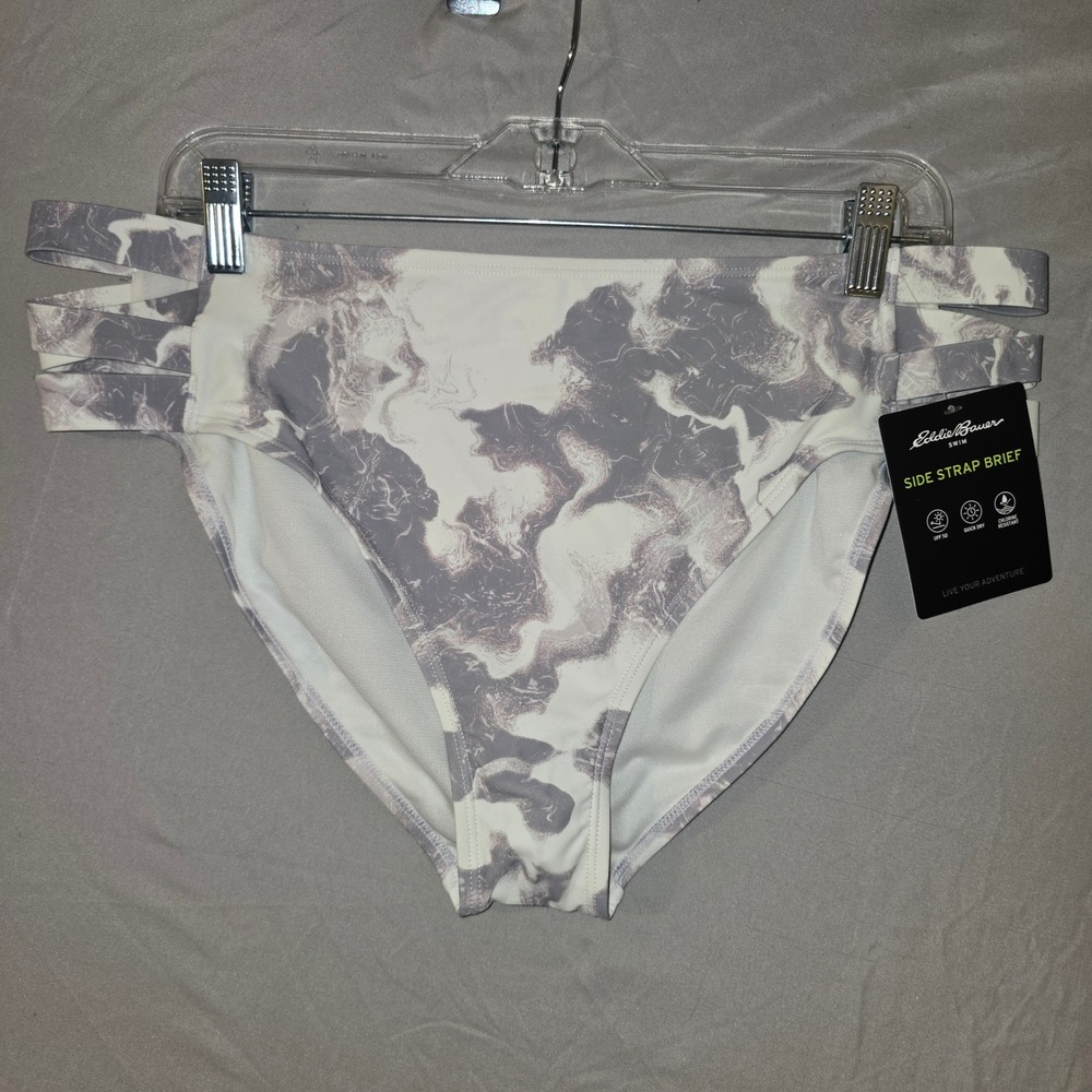 Eddie Bauer Side Strap Brief XL Women Pale Pink Marble Swim Bottoms EL53286 NEW